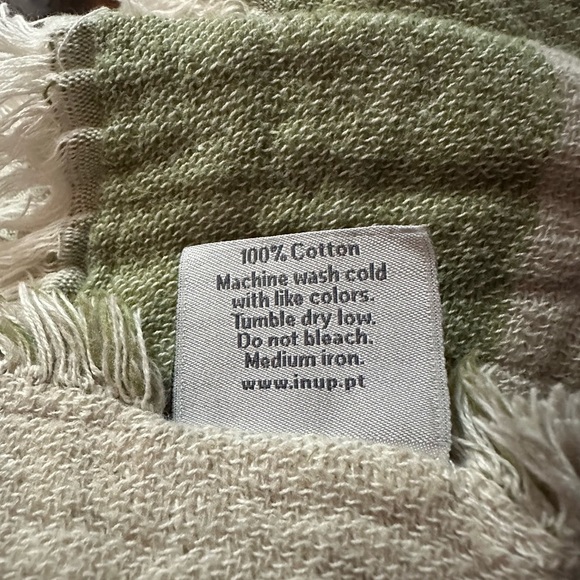 Green and Tan Striped Blanket with Textured Finish - Picture 3 of 4